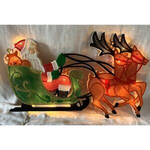 Vintage 1990s Premier Light up Wall Santa and Reindeer